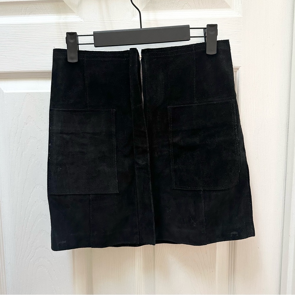 Isabel Marant Black Suede Mini Skirt zip pockets 34 leather